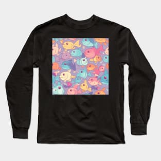 A Seamless Pattern of Adorable Pastel Fish Long Sleeve T-Shirt